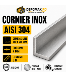 Cornier inox AISI 304, 70 x 70 x 7 mm, 6 metri
